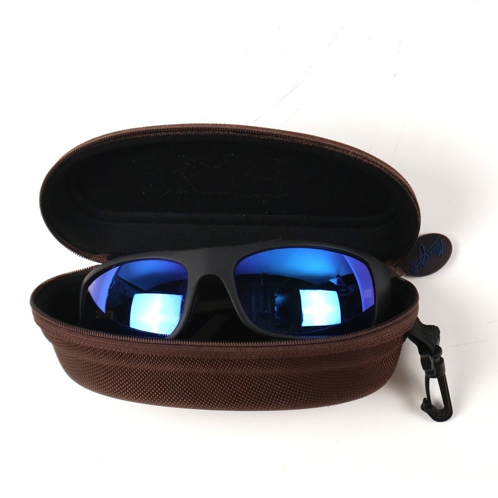 Maui Jim Sunglasses Peahi Matte Black Blue Hawaii Polarized Wrap Case